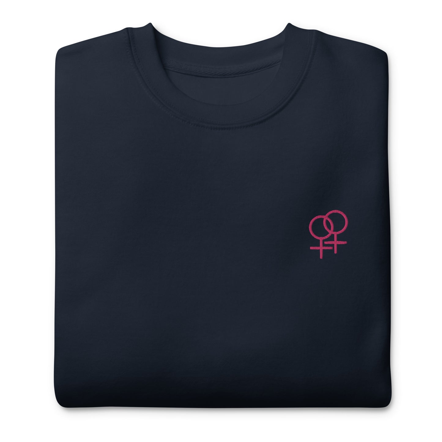 Frau liebt Frau pink auf Unisex-Premium-Pullover gestickt