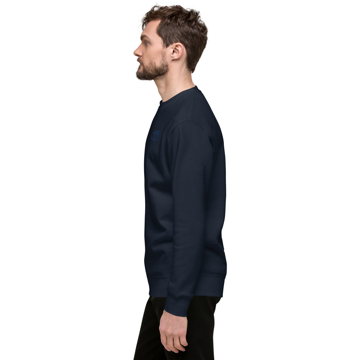 Mann liebt Mann blau auf Unisex-Premium-Pullover gestickt