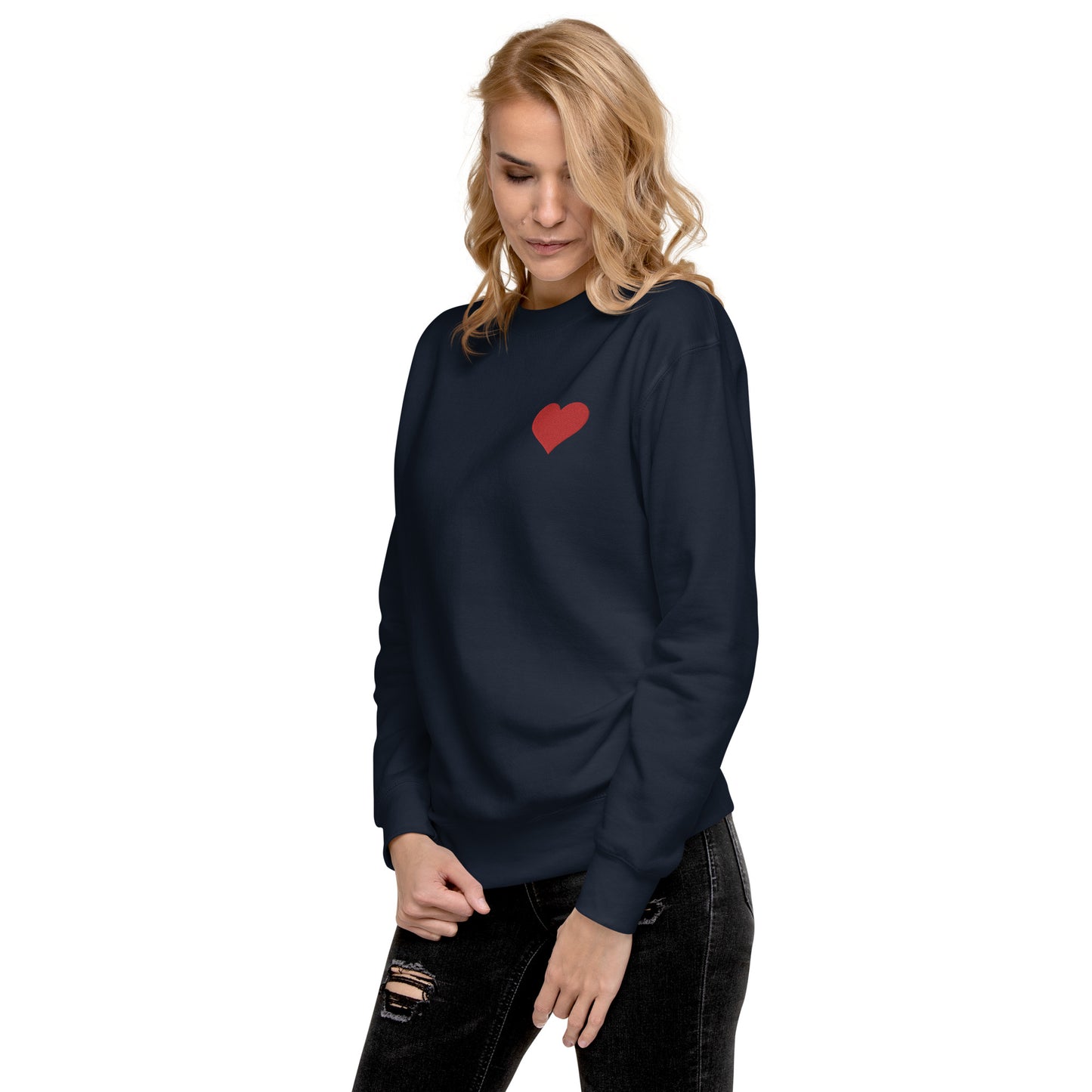 Herz gestickt auf Unisex-Premium-Pullover