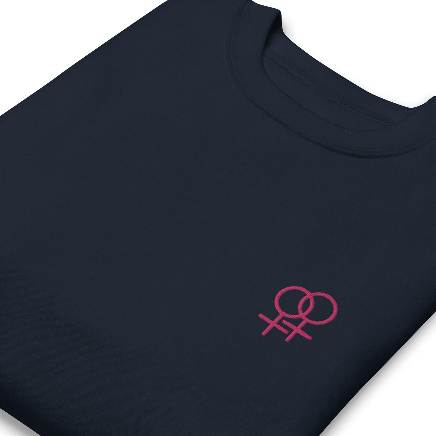 Frau liebt Frau pink auf Unisex-Premium-Pullover gestickt