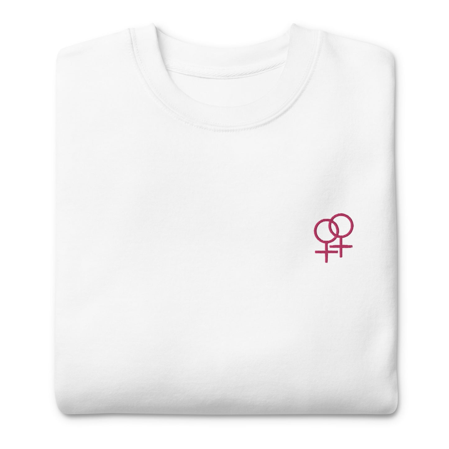 Frau liebt Frau pink auf Unisex-Premium-Pullover gestickt