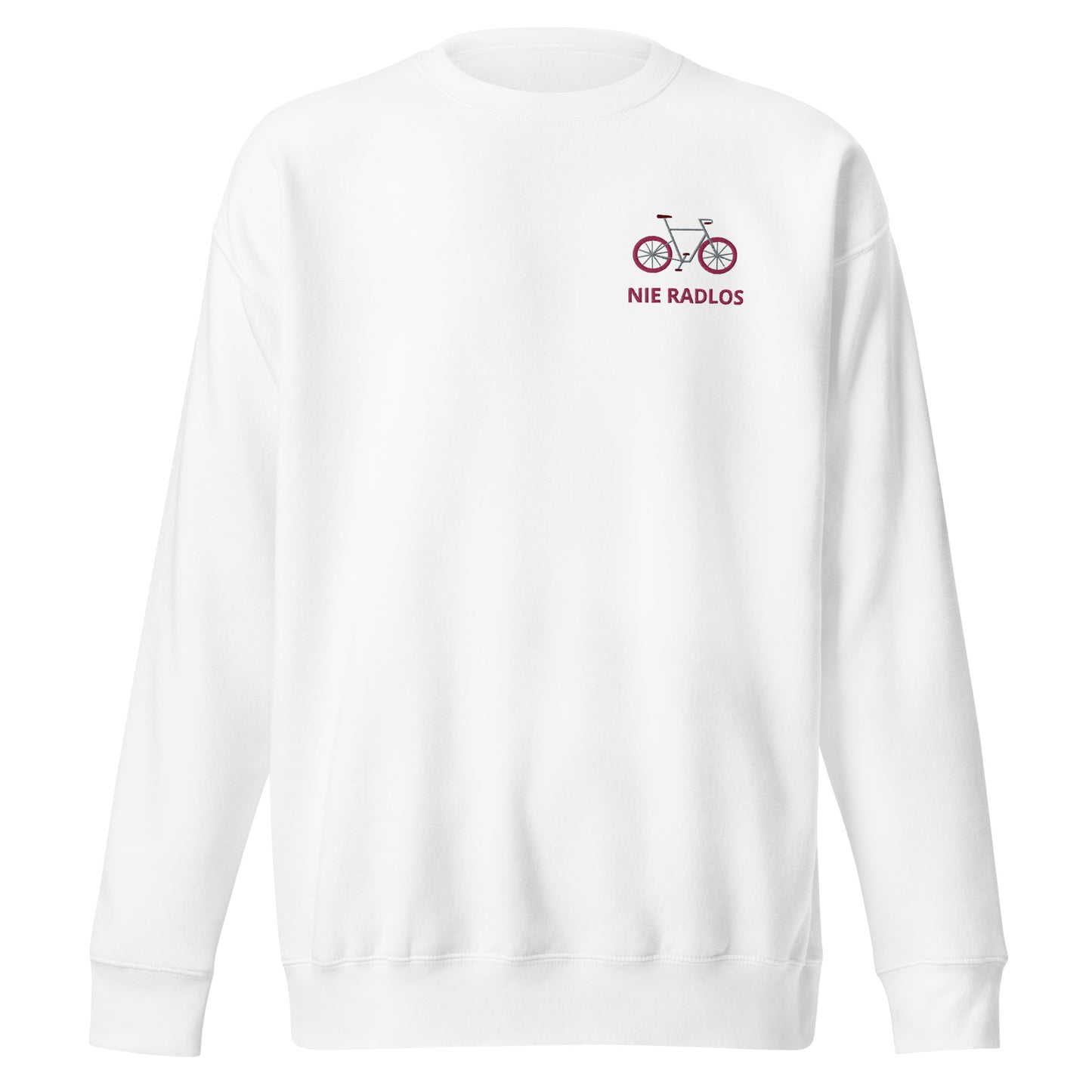 Fahrrad (NIE RADLOS) pink auf Unisex-Premium-Pullover gestickt