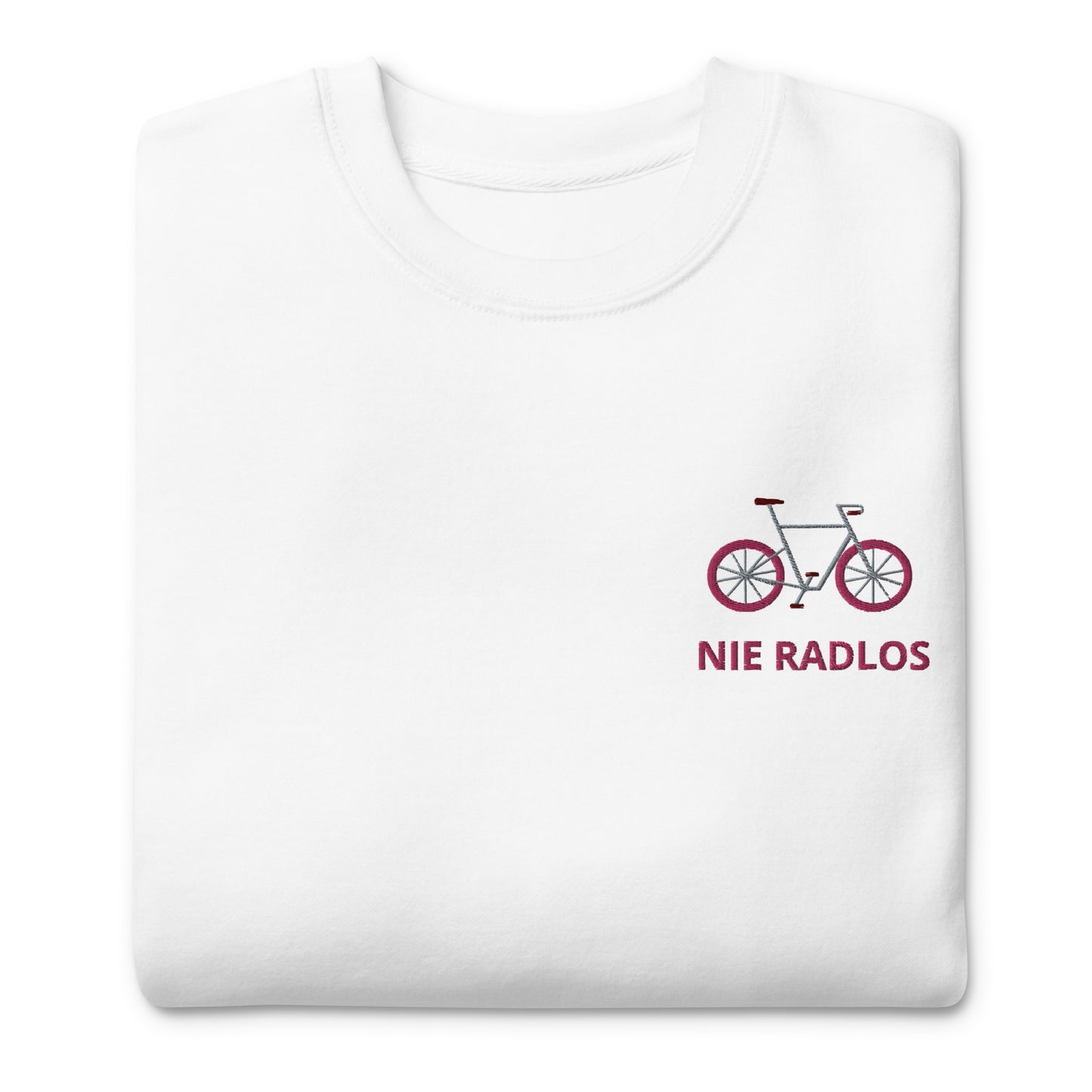 Fahrrad (NIE RADLOS) pink auf Unisex-Premium-Pullover gestickt