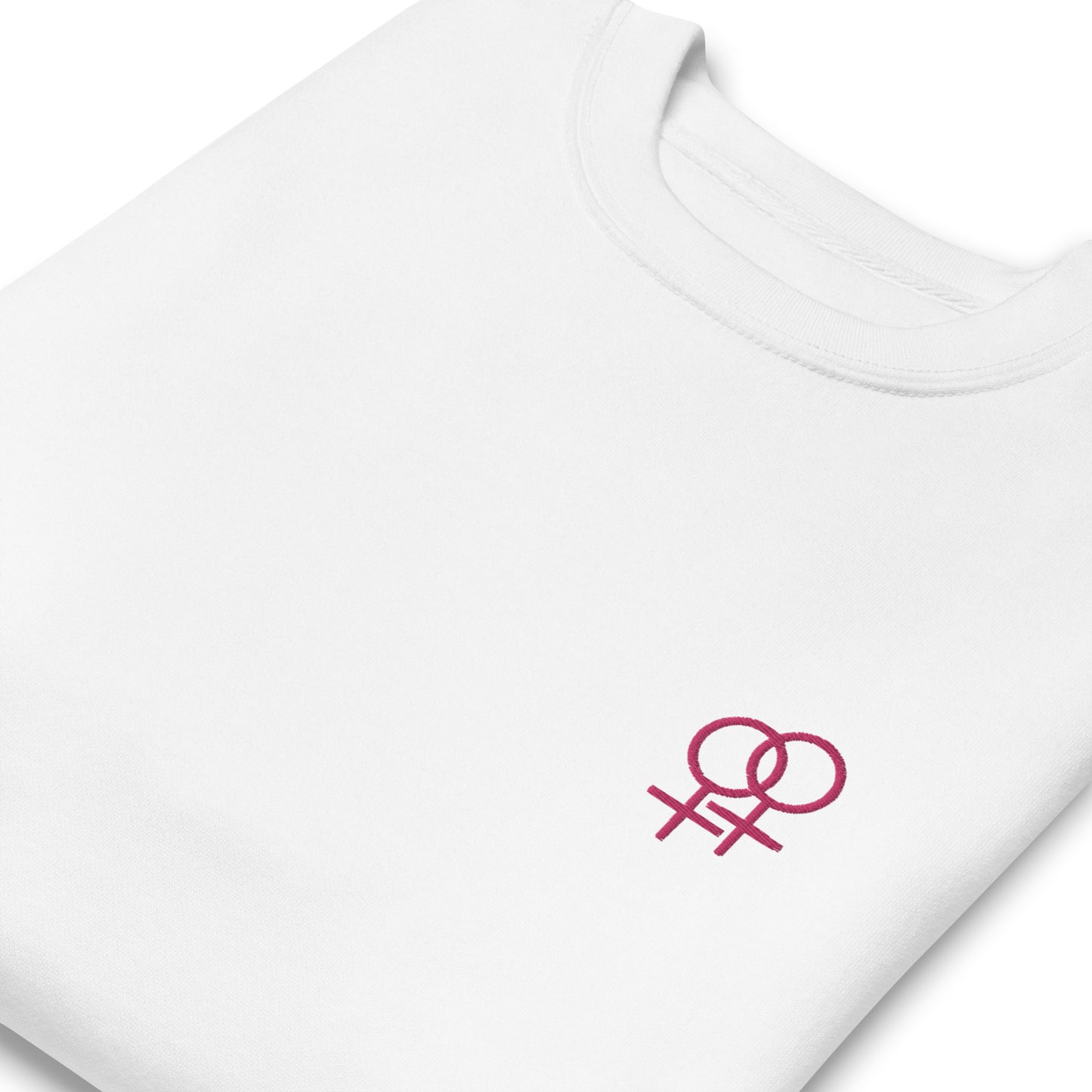 Frau liebt Frau pink auf Unisex-Premium-Pullover gestickt