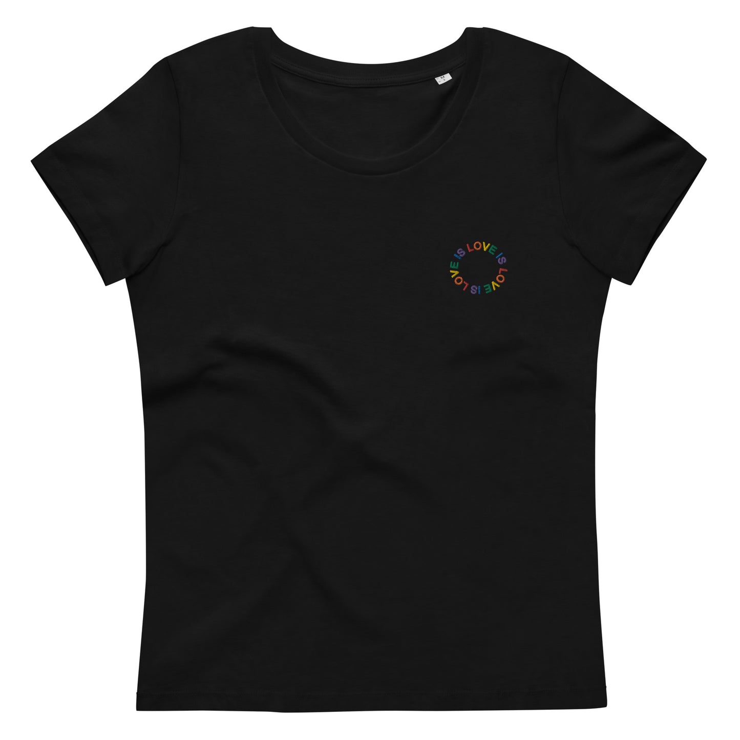 Love is Love auf Enganliegendem Öko-T-Shirt für Damen gestickt