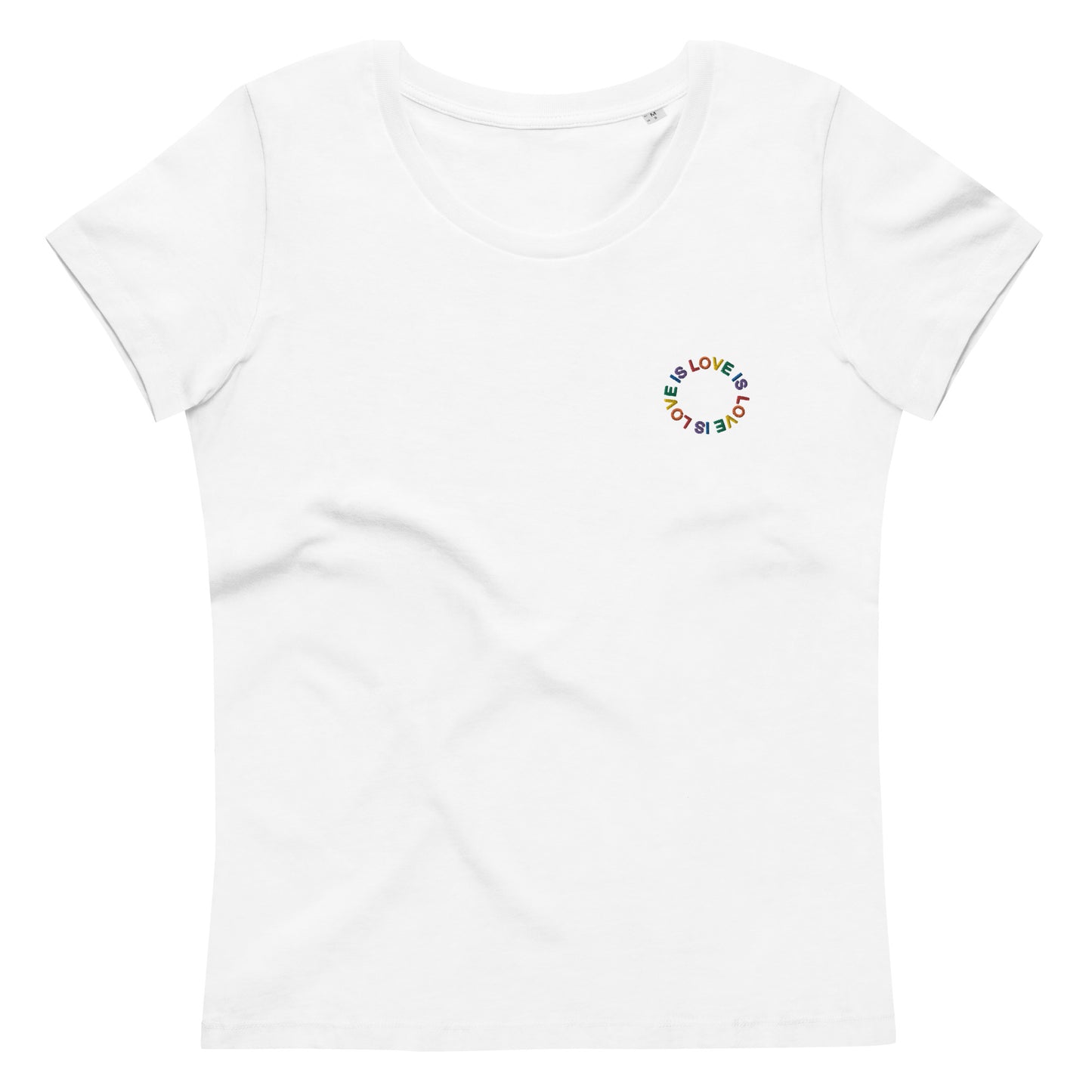 Love is Love auf Enganliegendem Öko-T-Shirt für Damen gestickt