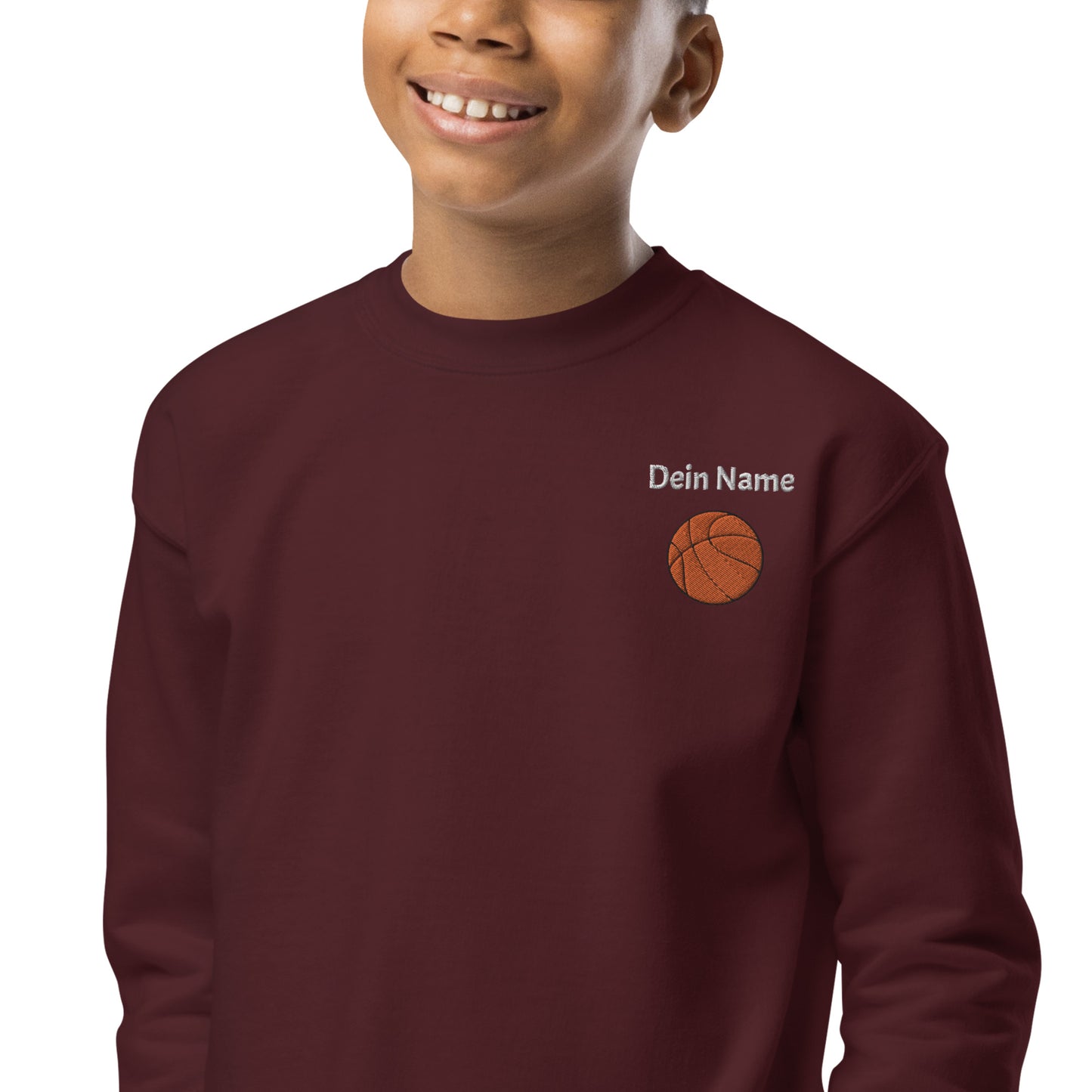 Basketball auf Sweatshirt mit Rundhalsausschnitt für Jugendliche gestickt Personalisierbar