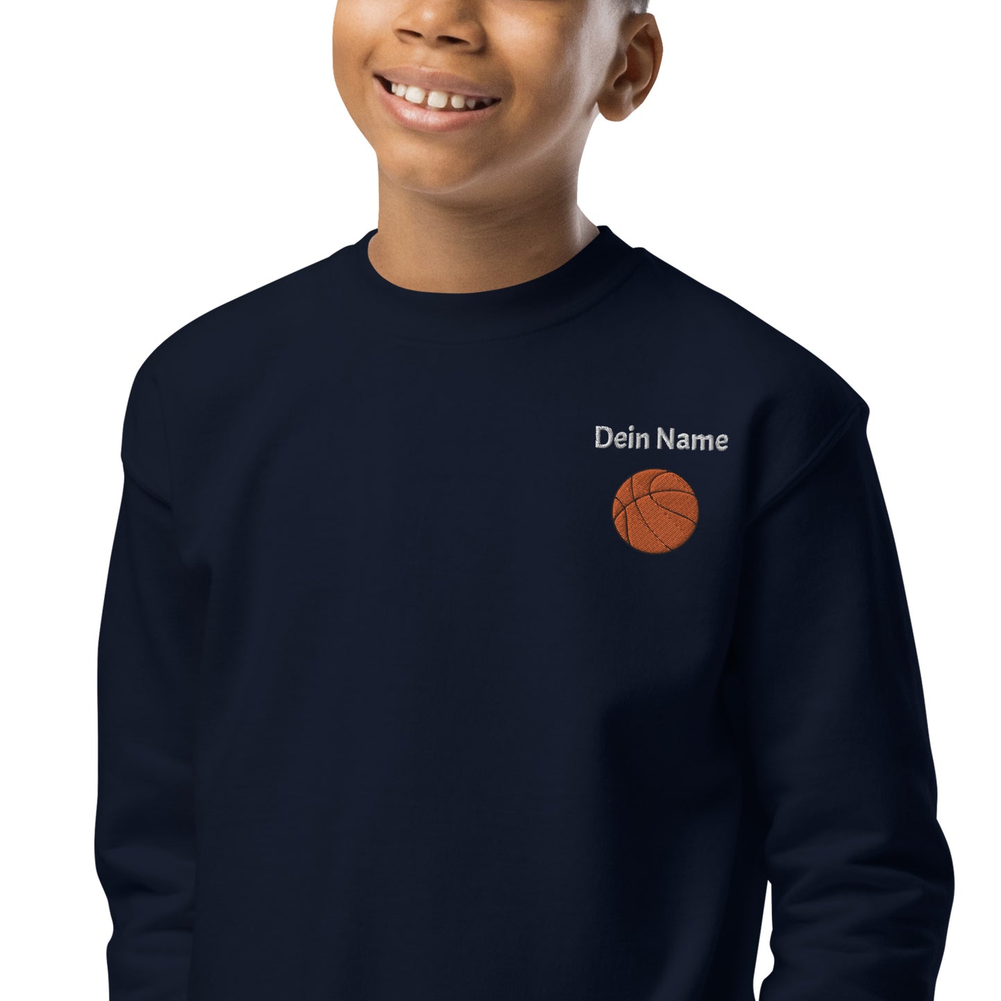 Basketball auf Sweatshirt mit Rundhalsausschnitt für Jugendliche gestickt Personalisierbar